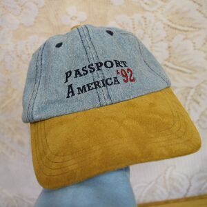 Passport America '92 Baseball Hat VTG Nostalgia 90s Denim Faux Suede Dadcore